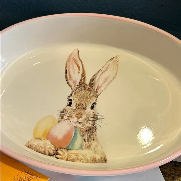 Oval Easter Bunny Ceramic Serving Bowl - Picture 2 of 7
